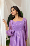 Women’s Lavender Puff Sleeve Flowy Dress.