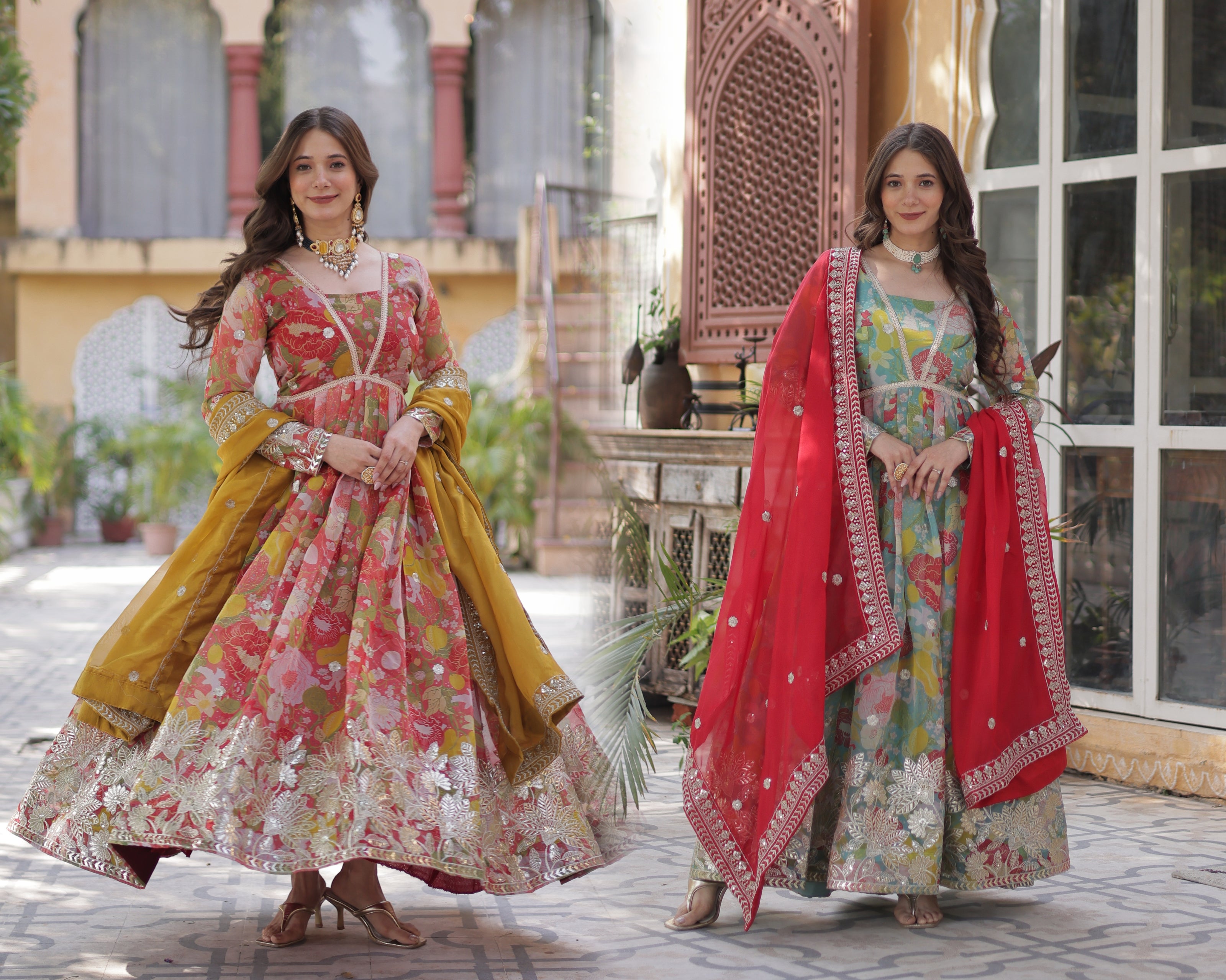 Premium Ready-made Alia Cut Gown with Dupatta Set.