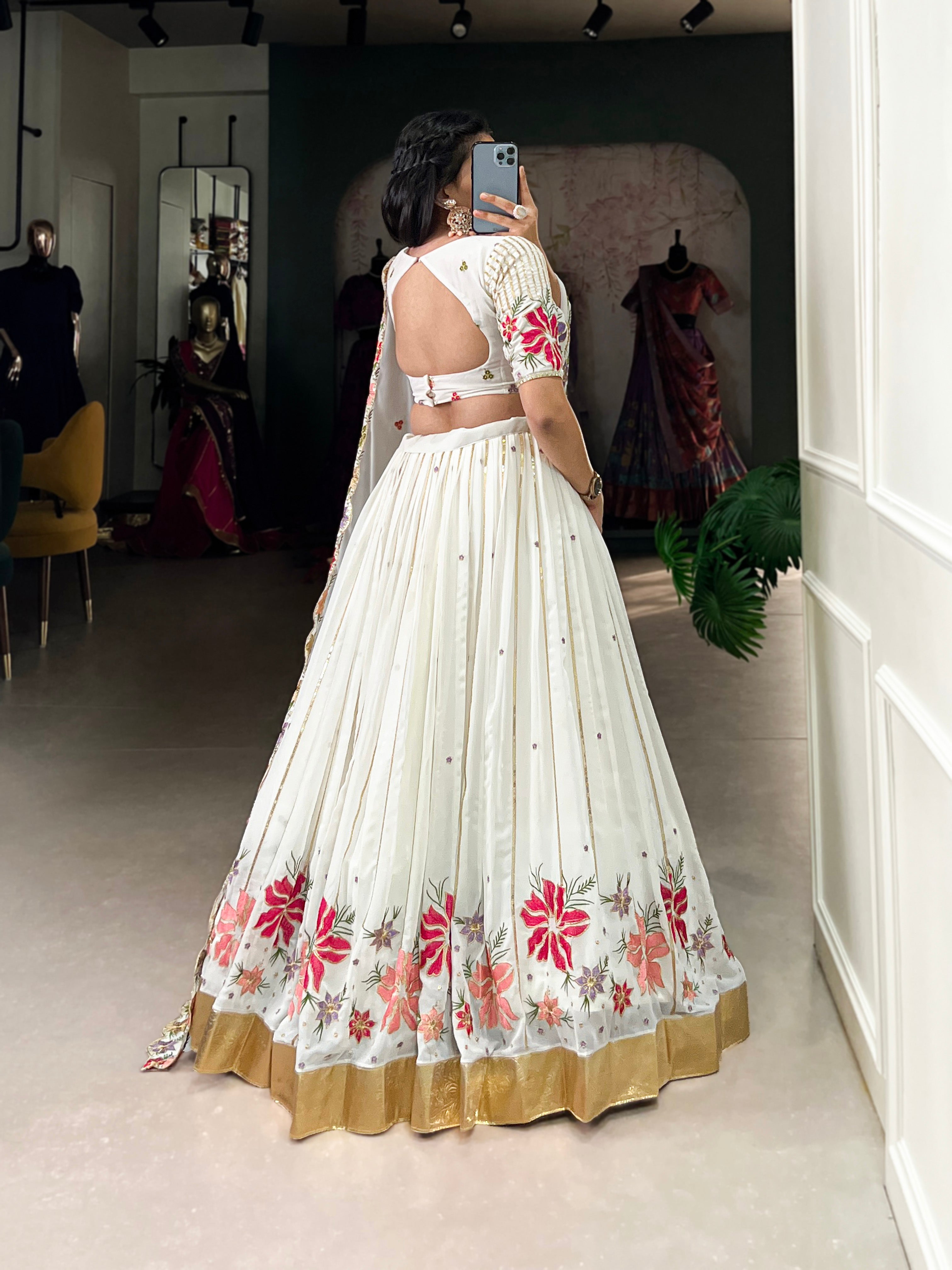 Designer Embroidered Lehenga Choli with Matching Dupatta.
