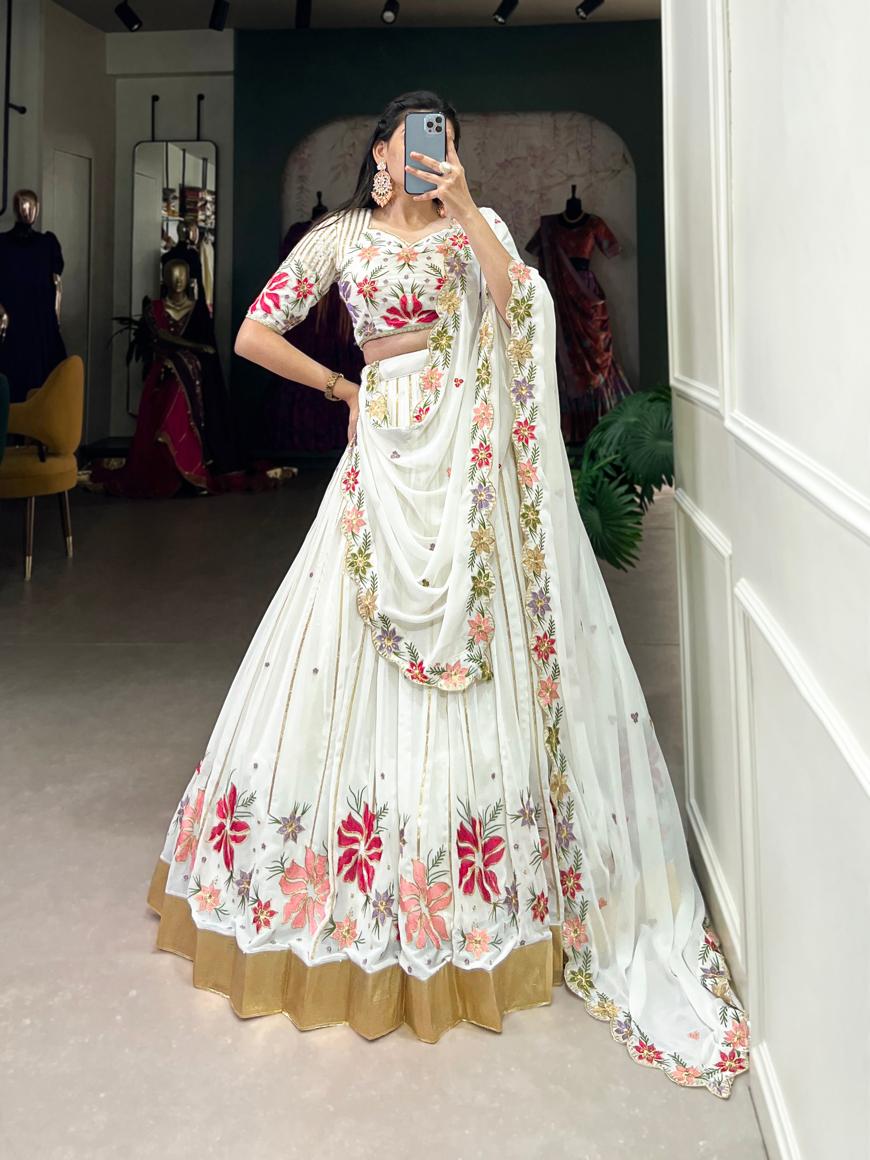 Designer Embroidered Lehenga Choli with Matching Dupatta.