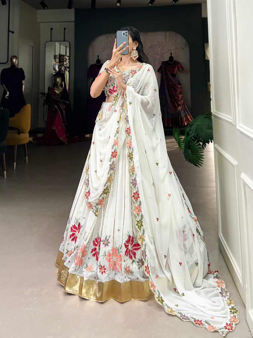 Designer Embroidered Lehenga Choli with Matching Dupatta.