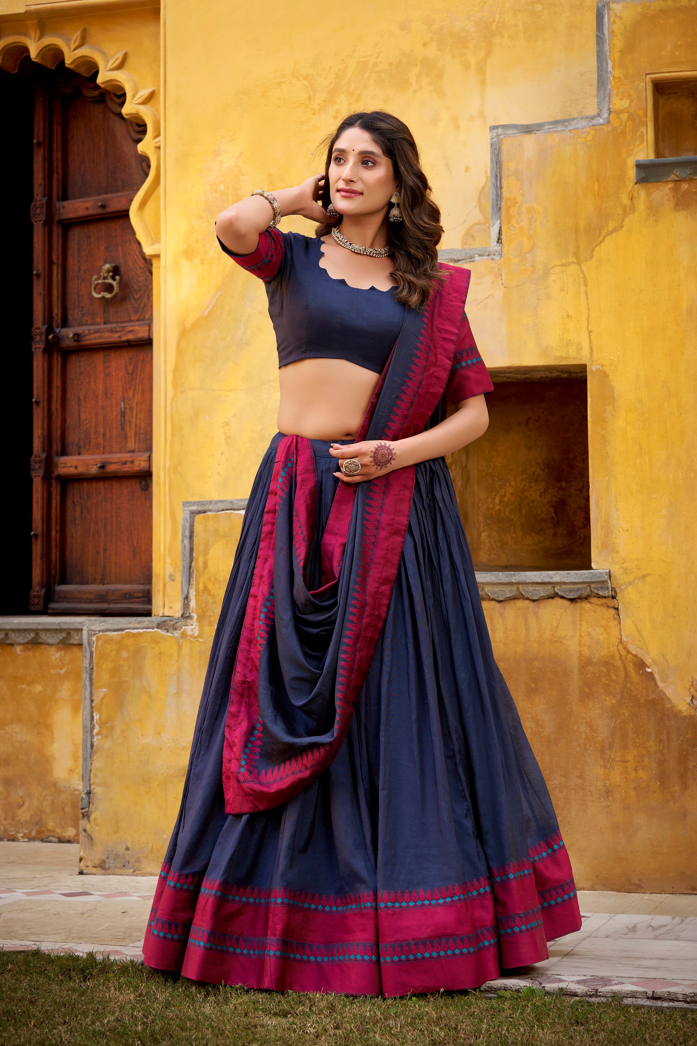 Designer Lehenga Choli with Contrast Border Dupatta.