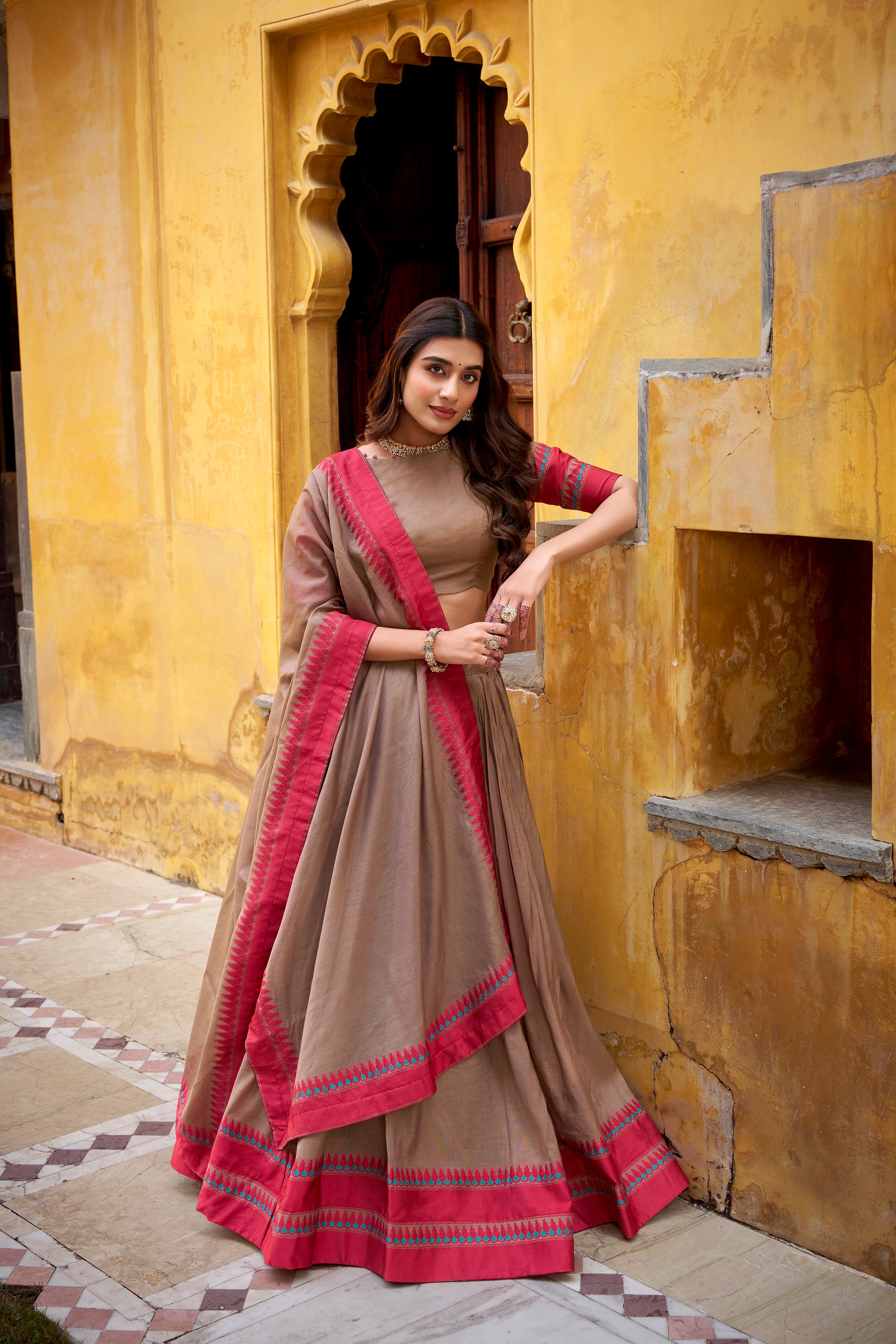 Designer Lehenga Choli with Contrast Border Dupatta.