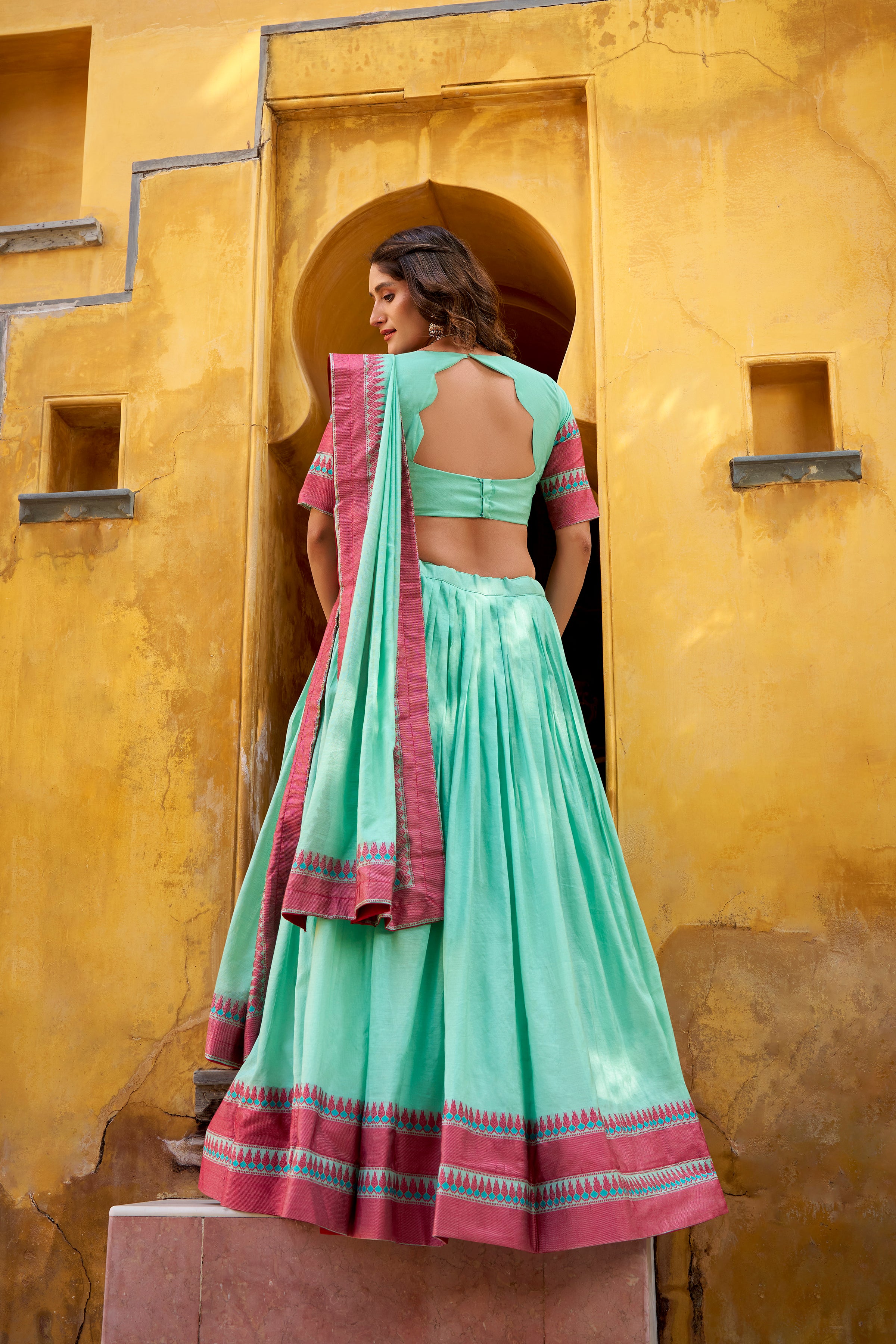 Designer Lehenga Choli with Contrast Border Dupatta.