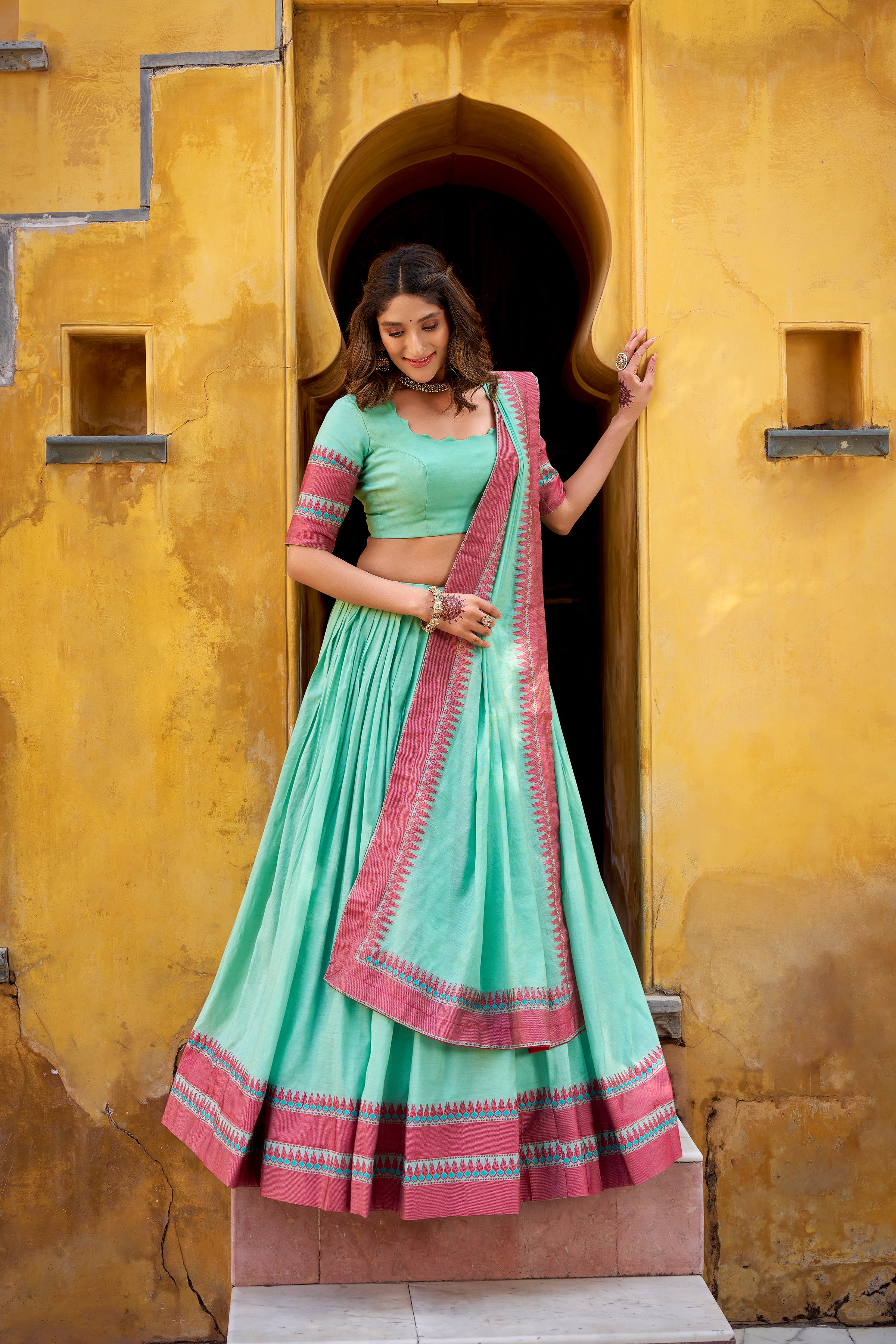 Designer Lehenga Choli with Contrast Border Dupatta.