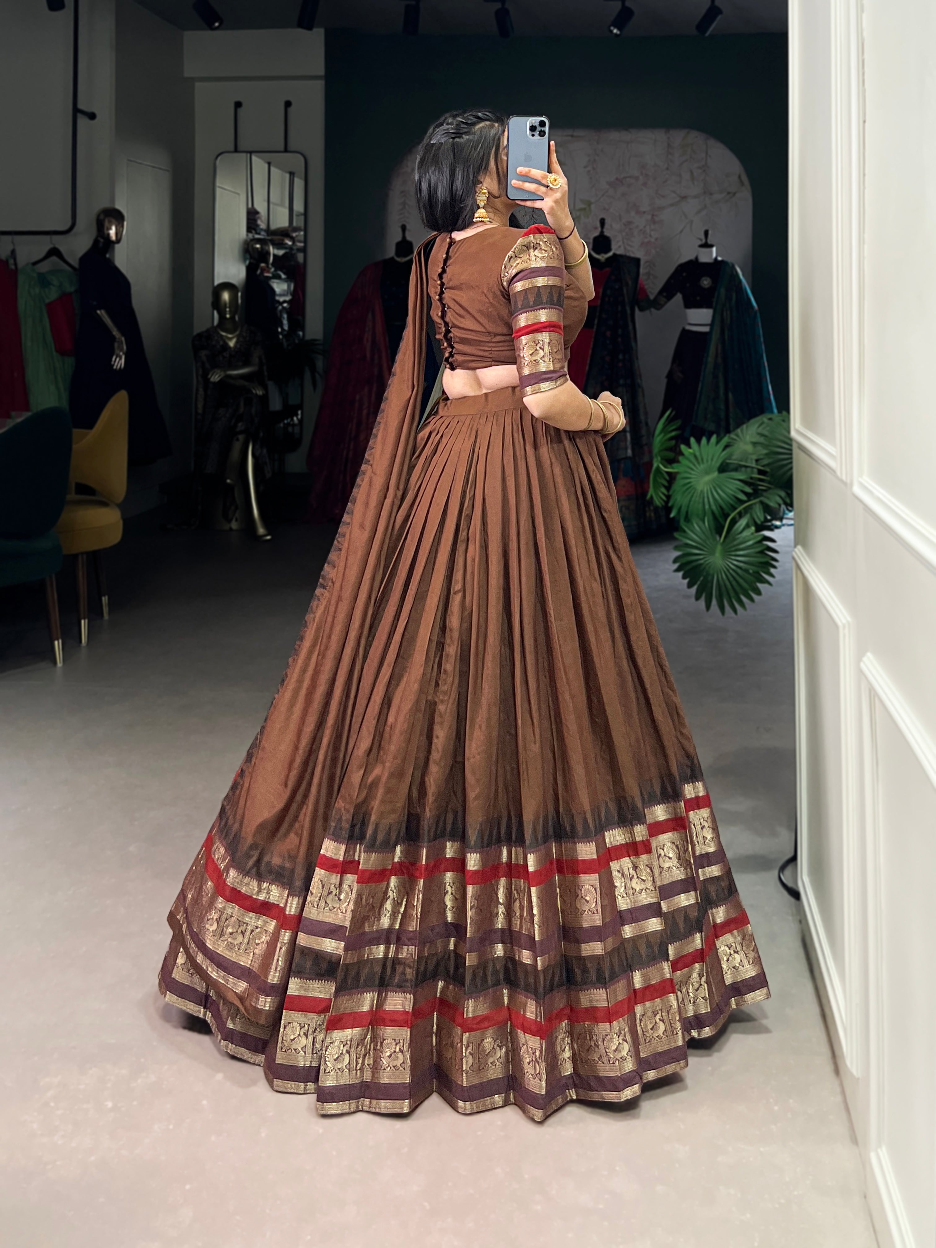 Traditional Lehenga Choli Set with Zari Weaving.