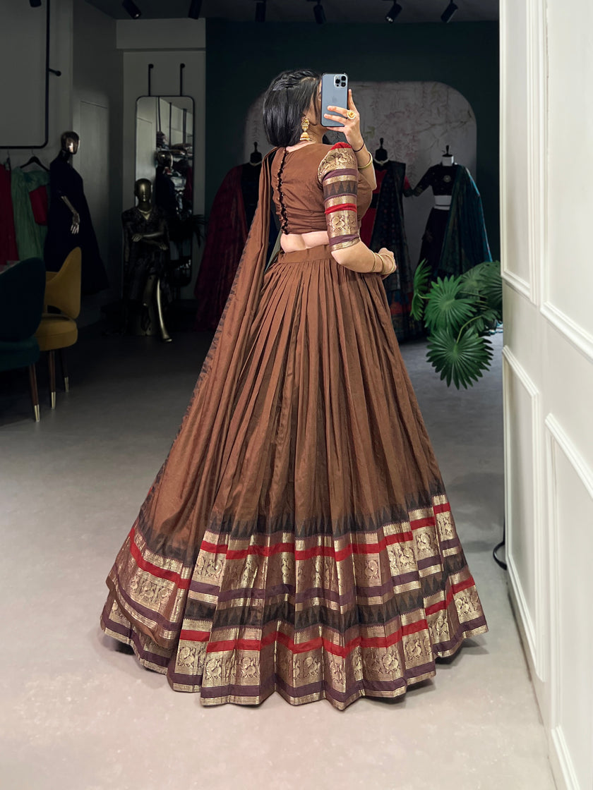 Traditional Lehenga Choli Set with Zari Weaving.