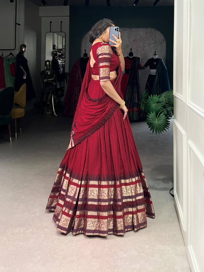 Traditional Lehenga Choli Set with Zari Weaving.