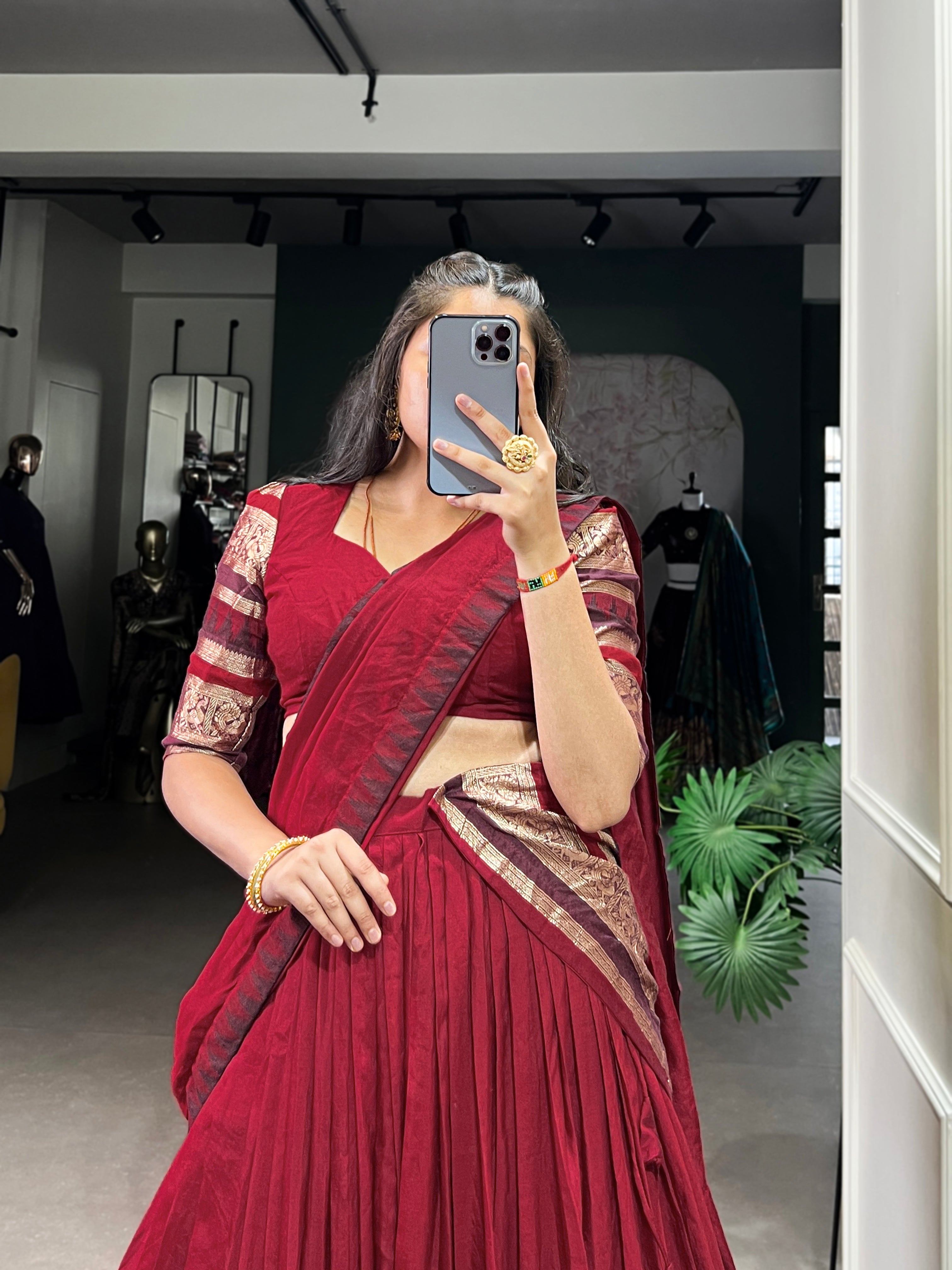 Traditional Lehenga Choli Set with Zari Weaving.