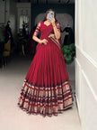 Traditional Lehenga Choli Set with Zari Weaving.