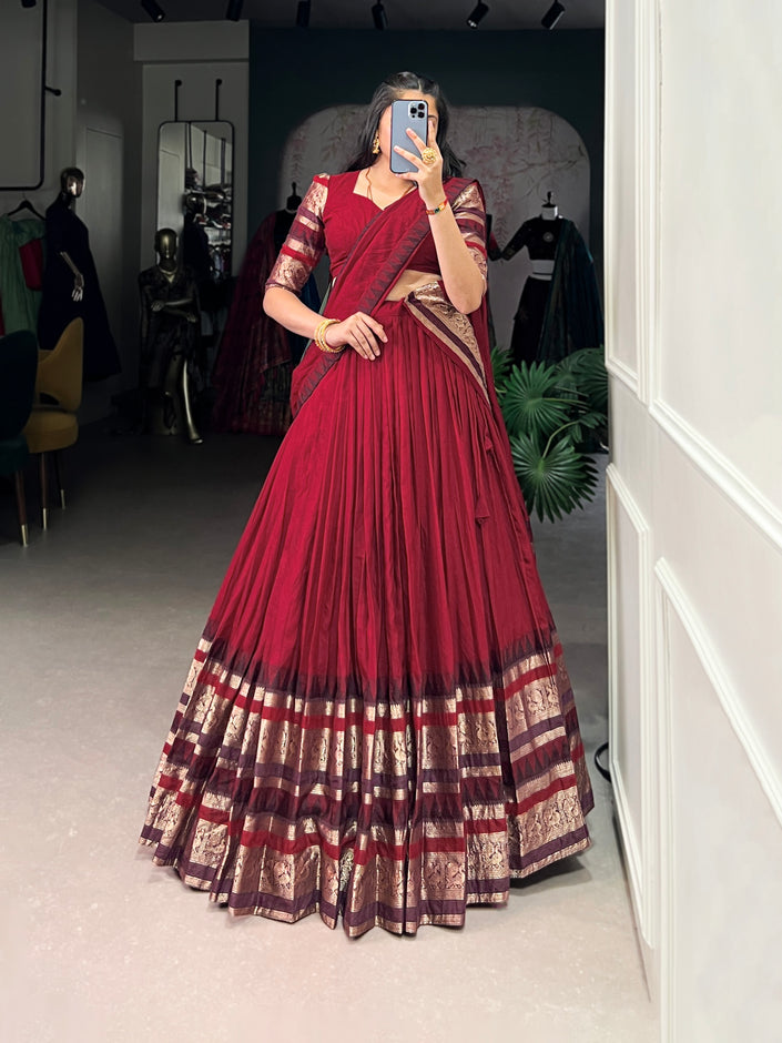 Traditional Lehenga Choli Set with Zari Weaving.