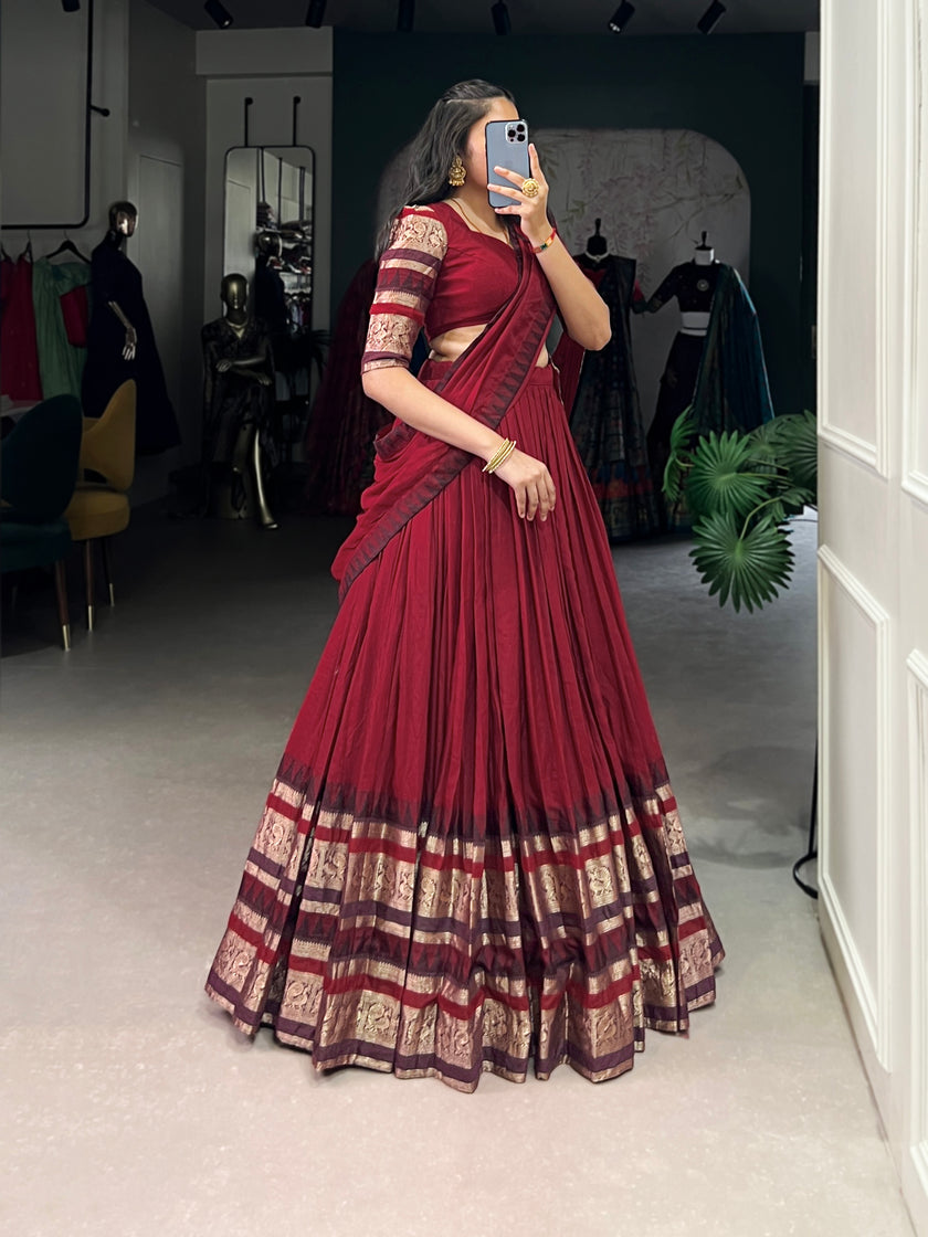 Traditional Lehenga Choli Set with Zari Weaving.