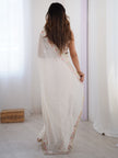 Premium Designer White Saree with Floral Embroidery Border.