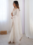 Premium Designer White Saree with Floral Embroidery Border.