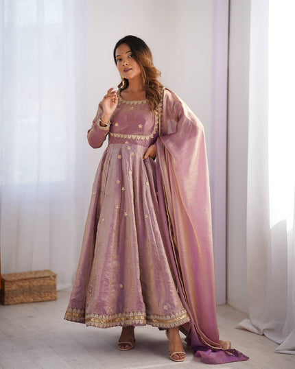 Designer Embroidered Anarkali Flared Gown With Elegant Dupatta.