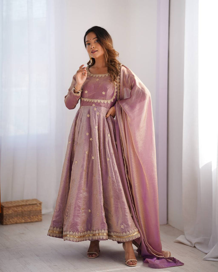 Designer Embroidered Anarkali Flared Gown With Elegant Dupatta.