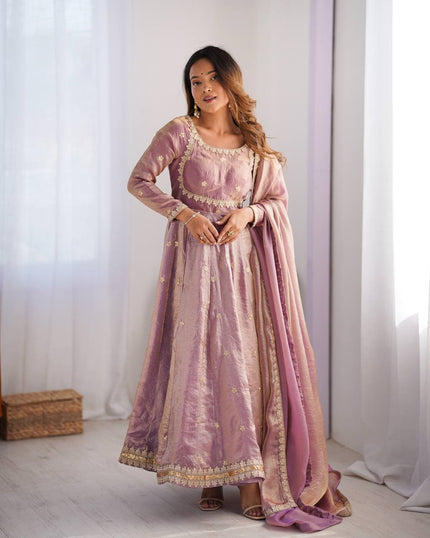 Designer Embroidered Anarkali Flared Gown With Elegant Dupatta.