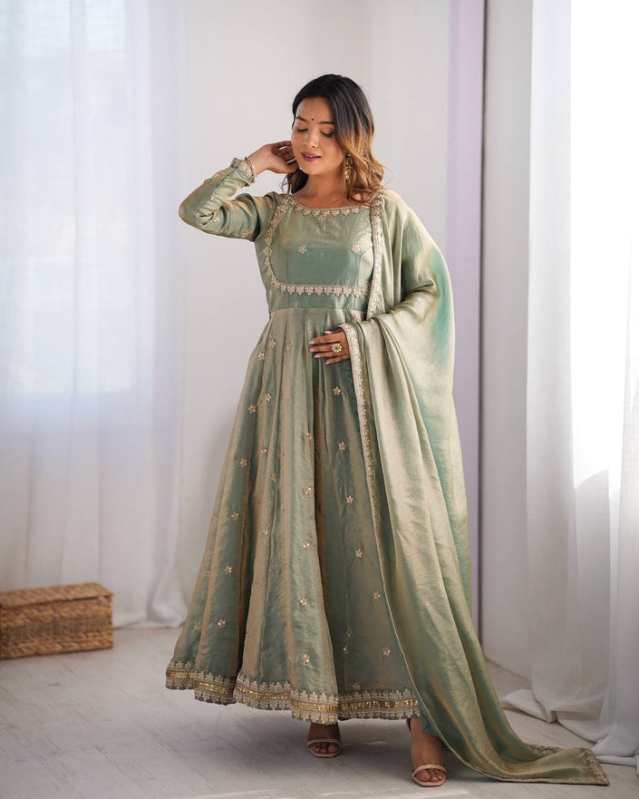 Designer Embroidered Anarkali Flared Gown With Elegant Dupatta.
