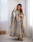 Designer Embroidered Anarkali Flared Gown With Elegant Dupatta.