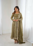 Designer Embroidered Anarkali Flared Gown With Elegant Dupatta.