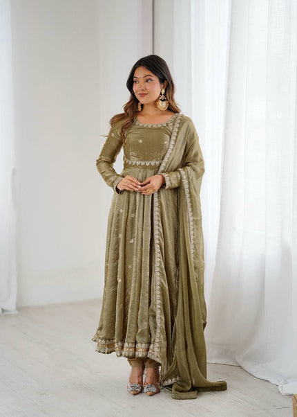 Designer Embroidered Anarkali Flared Gown With Elegant Dupatta.