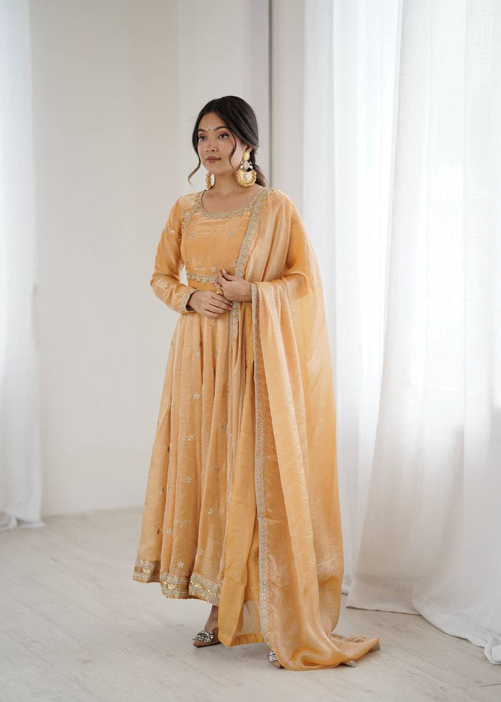 Designer Embroidered Anarkali Flared Gown With Elegant Dupatta.