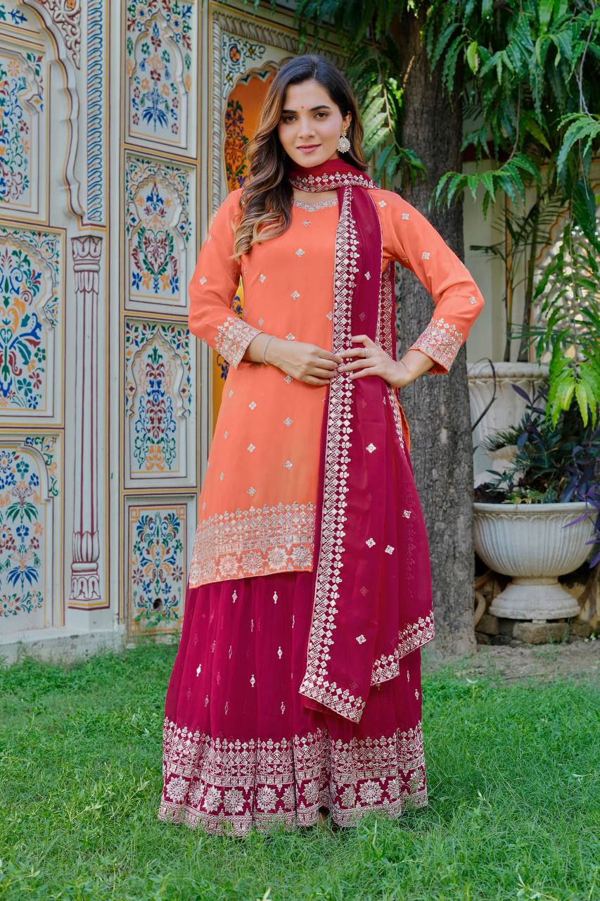Premium Peach Ethnic Wear with Designer Dupatta Collection.