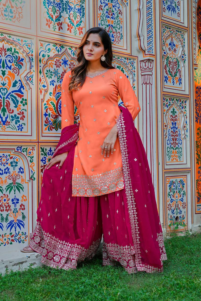 Premium Peach Ethnic Wear with Designer Dupatta Collection.