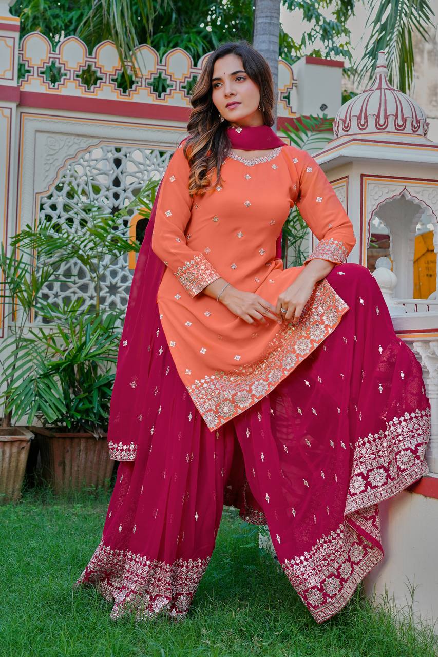 Premium Peach Ethnic Wear with Designer Dupatta Collection.