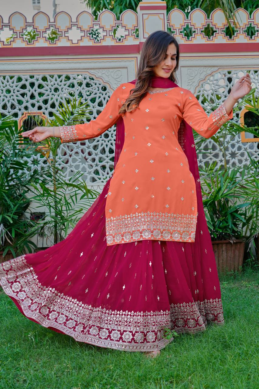 Premium Peach Ethnic Wear with Designer Dupatta Collection.