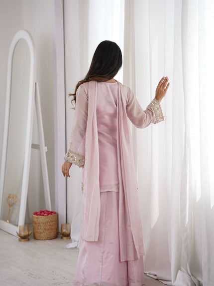 Premium Blush Pink Ethnic Suit with Heavy Embroidery Dupatta.