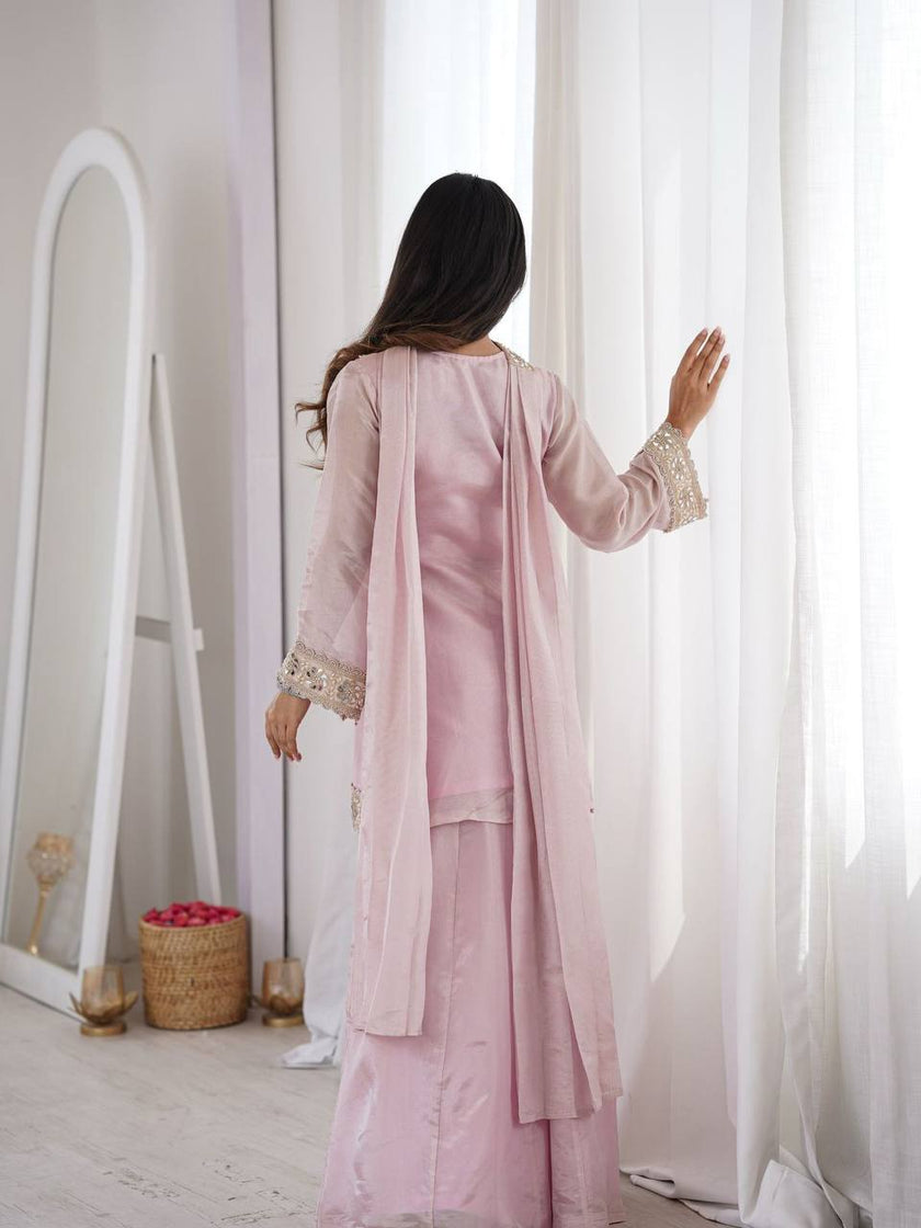 Premium Blush Pink Ethnic Suit with Heavy Embroidery Dupatta.