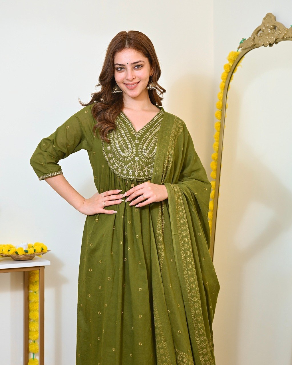 Premium Embroidered Ethnic Suit Set with Matching Dupatta.