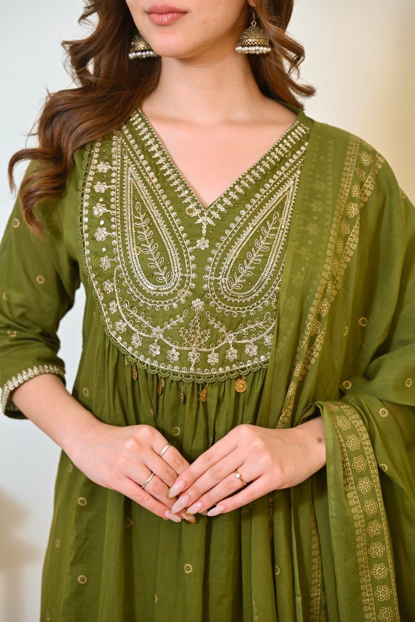 Premium Embroidered Ethnic Suit Set with Matching Dupatta.