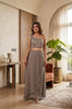 Olive Green Embroidered Crop Top & Ruffle Palazzo Set.