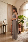 Olive Green Embroidered Crop Top & Ruffle Palazzo Set.