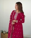 Magenta Embroidered Kurta Pant & Dupatta Set.