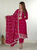 Magenta Embroidered Kurta Pant & Dupatta Set.