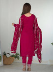 Magenta Embroidered Kurta Pant & Dupatta Set.