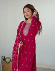 Magenta Embroidered Kurta Pant & Dupatta Set.