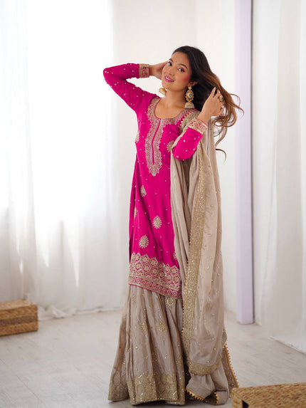Elegant Designer Sharara Set with Embroidered Dupatta.