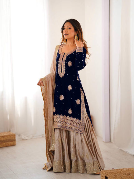 Elegant Designer Sharara Set with Embroidered Dupatta.
