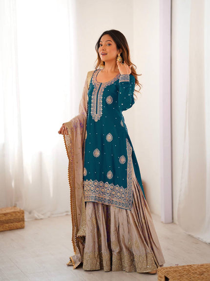 Elegant Designer Sharara Set with Embroidered Dupatta.
