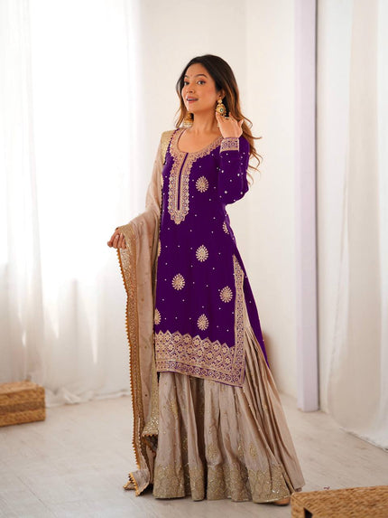 Elegant Designer Sharara Set with Embroidered Dupatta.