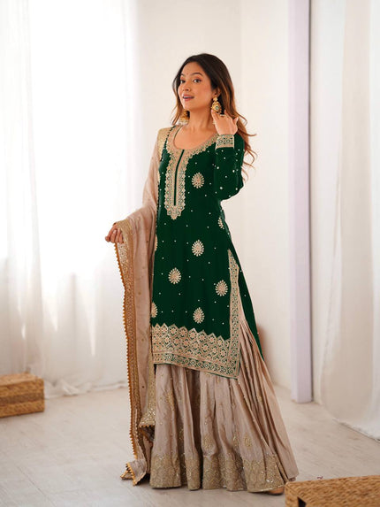 Elegant Designer Sharara Set with Embroidered Dupatta.