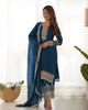 Royal Blue Embroidered Kurta Palazzo Set with Elegant Dupatta for Women.