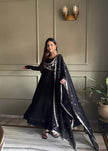 Elegant Black Embroidered Anarkali Suit Set for Women with Designer Dupatta.