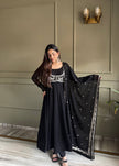 Elegant Black Embroidered Anarkali Suit Set for Women with Designer Dupatta.