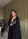 Elegant Black Embroidered Anarkali Suit Set for Women with Designer Dupatta.