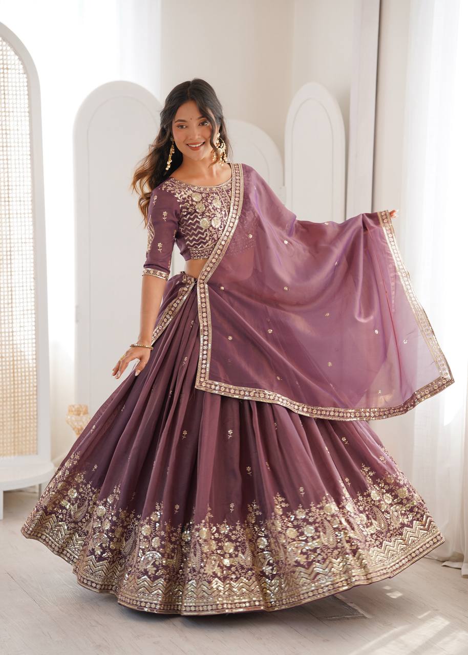 Designer Mauve Embroidered Lehenga Choli with Elegant Dupatta for Women.